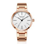 Sollen SL409 Women's Minimalist Automatic Mechanical Watch - 34mm Crystal Bezel Sandblasted Dial Stainless Steel Bracelet Wristwatch