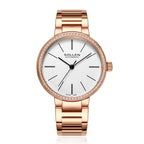 Sollen SL409 Women's Minimalist Automatic Mechanical Watch - 34mm Crystal Bezel Sandblasted Dial Stainless Steel Bracelet Wristwatch