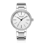 Sollen SL409 Women's Minimalist Automatic Mechanical Watch - 34mm Crystal Bezel Sandblasted Dial Stainless Steel Bracelet Wristwatch