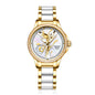 Sollen SL415 Women's Floral Skeleton Automatic Watch - 32.5mm Crystal Bezel Mother of Pearl Dial Ceramic Stainless Steel Bracelet Wristwatch