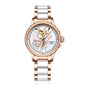 Sollen SL415 Women's Floral Skeleton Automatic Watch - 32.5mm Crystal Bezel Mother of Pearl Dial Ceramic Stainless Steel Bracelet Wristwatch
