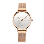 Sollen SL416 Women's Automatic Mechanical Watch - 36mm Stainless Steel Case Slim 9.9mm 24-Hour Subdial Date Mesh Bracelet Wristwatch
