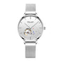 Sollen SL418 Women's Open Heart Automatic Mechanical Watch - 36mm Stainless Steel Case Slim 9.9mm Small Seconds Mesh Bracelet Wristwatch