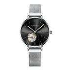 Sollen SL418 Women's Open Heart Automatic Mechanical Watch - 36mm Stainless Steel Case Slim 9.9mm Small Seconds Mesh Bracelet Wristwatch