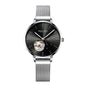 Sollen SL418 Women's Open Heart Automatic Mechanical Watch - 36mm Stainless Steel Case Slim 9.9mm Small Seconds Mesh Bracelet Wristwatch