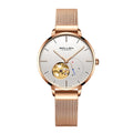 Sollen SL418 Women's Open Heart Automatic Mechanical Watch - 36mm Stainless Steel Case Slim 9.9mm Small Seconds Mesh Bracelet Wristwatch
