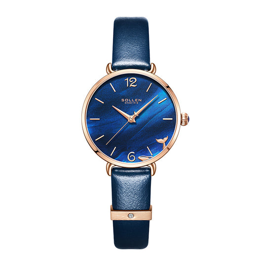 Sollen SL420 Quartz Watch - Women's Genuine Leather Wristwatch with Natural Iolite Stone Dial