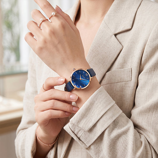 Sollen SL420 Quartz Watch - Women's Genuine Leather Wristwatch with Natural Iolite Stone Dial