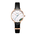 Sollen SL422 Women's Malachite Accent Quartz Watch - Crystal Bezel Swarovski Zirconia Genuine Leather Strap Wristwatch