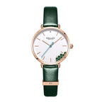 Sollen SL422 Women's Malachite Accent Quartz Watch - Crystal Bezel Swarovski Zirconia Genuine Leather Strap Wristwatch