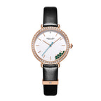Sollen SL422 Women's Malachite Accent Quartz Watch - Crystal Bezel Swarovski Zirconia Genuine Leather Strap Wristwatch