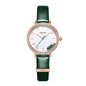 Sollen SL422 Women's Malachite Accent Quartz Watch - Crystal Bezel Swarovski Zirconia Genuine Leather Strap Wristwatch