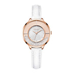 Sollen SL423 Women's Quartz Watch - 33.5mm Vinyl Record Texture Dial 12 Zirconia Markers Genuine Leather Strap Wristwatch