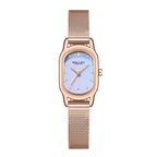 Sollen SL425 Women's Oval Holographic Quartz Watch - 20x26mm Rainbow Dial Rose Gold Mesh Bracelet Wristwatch