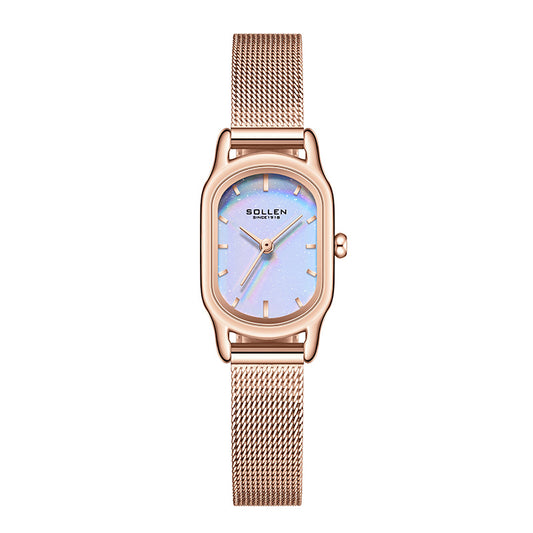 Sollen SL425 Quartz Watch - Women's Stainless Steel Mesh Strap Oval Wristwatch
