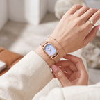 Sollen SL425 Women's Oval Holographic Quartz Watch - 20x26mm Rainbow Dial Rose Gold Mesh Bracelet Wristwatch