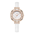 Sollen SL427 Women's Quartz Watch - 35mm Crystal Bezel Mother of Pearl Dial Swarovski Zirconia Genuine Leather Strap Wristwatch