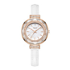 Sollen SL427 Women's Quartz Watch - 35mm Crystal Bezel Mother of Pearl Dial Swarovski Zirconia Genuine Leather Strap Wristwatch