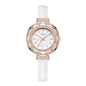 Sollen SL427 Women's Quartz Watch - 35mm Crystal Bezel Mother of Pearl Dial Swarovski Zirconia Genuine Leather Strap Wristwatch