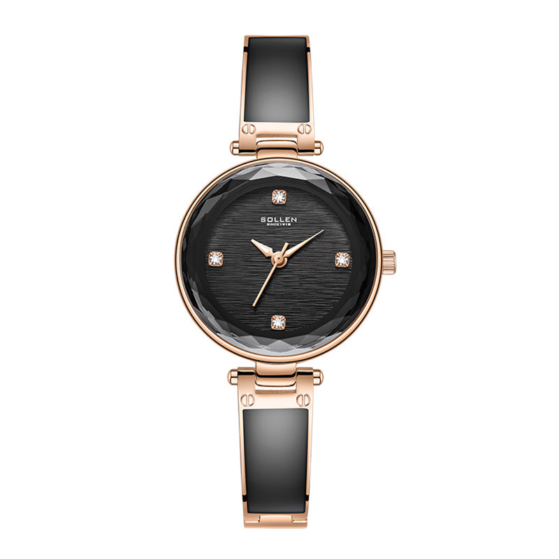 Sollen SL428 Women's Quartz Watch - 30mm Swarovski Zirconia Markers Luminous Hands Resin Inlay Bracelet Wristwatch