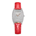 Sollen SL430 Women's Tonneau Quartz Watch - 28x32mm Full Pave Crystal Dial Iced Out Leather Strap Wristwatch