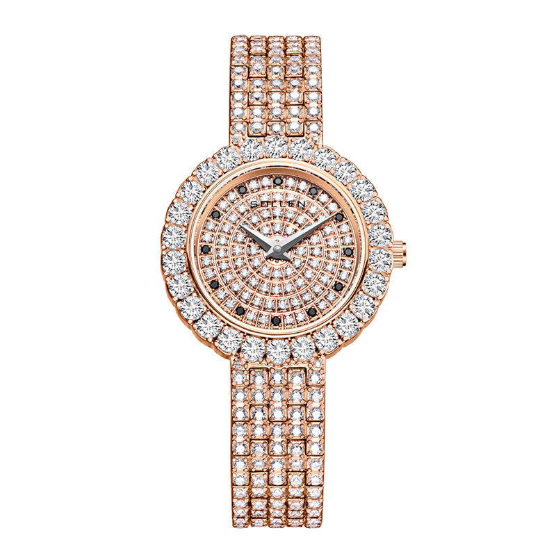 Sollen SL431 Women's Quartz Watch - 30mm Full Pave Crystal Dial Iced Out Bracelet Wristwatch