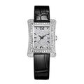 Sollen SL432 Women's Tank Quartz Watch - 33x43mm Full Pave Crystal Dial Iced Out Genuine Leather Strap Wristwatch