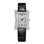 Sollen SL432 Women's Tank Quartz Watch - 33x43mm Full Pave Crystal Dial Iced Out Genuine Leather Strap Wristwatch