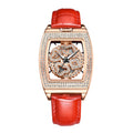 Sollen SL433 Women's Quartz Watch - 33.5x38mm Spinning Four-Leaf Clover Dial Crystal Bezel Genuine Leather Strap Wristwatch