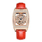 Sollen SL433 Women's Quartz Watch - 33.5x38mm Spinning Four-Leaf Clover Dial Crystal Bezel Genuine Leather Strap Wristwatch
