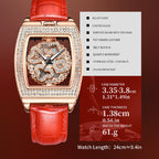 Sollen SL433 Women's Quartz Watch - 33.5x38mm Spinning Four-Leaf Clover Dial Crystal Bezel Genuine Leather Strap Wristwatch