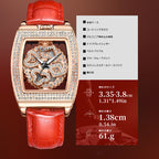 Sollen SL433 Women's Quartz Watch - 33.5x38mm Spinning Four-Leaf Clover Dial Crystal Bezel Genuine Leather Strap Wristwatch