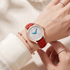 Sollen SL436 Women's Quartz Watch - 36mm Full Pave Crystal Dial Ruby Crown Genuine Leather Strap Wristwatch