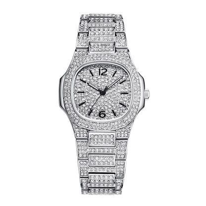 Sollen SL437 Women's Quartz Watch - 33x30mm Full Pave Crystal Dial Fully Iced Out Stainless Steel Bracelet Wristwatch