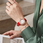 Sollen SL450 Women's Quartz Watch - 33.5mm Crystal Bezel Enamel Roman Dial Genuine Leather Strap Wristwatch