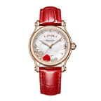 Sollen SL456 Quartz Watch - Women's Genuine Leather Round Wristwatch with Floating Heart Charms
