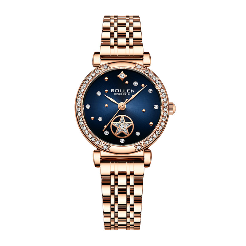 Sollen SL458 Quartz Watch - Women's Stainless Steel Solid 7-Bead Bracelet Starry Gradient Dial Wristwatch
