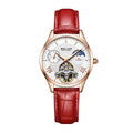 Sollen SL462 Multi-Function Automatic Watch - Women's Genuine Leather Open-Heart Flywheel Wristwatch