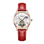 Sollen SL462 Multi-Function Automatic Watch - Women's Genuine Leather Open-Heart Flywheel Wristwatch
