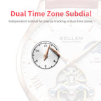 Sollen SL462 Multi-Function Automatic Watch - Women's Genuine Leather Open-Heart Flywheel Wristwatch
