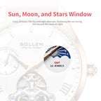 Sollen SL462 Multi-Function Automatic Watch - Women's Genuine Leather Open-Heart Flywheel Wristwatch