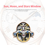 Sollen SL462 Multi-Function Automatic Watch - Women's Genuine Leather Open-Heart Flywheel Wristwatch