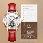 Sollen SL462 Multi-Function Automatic Watch - Women's Genuine Leather Open-Heart Flywheel Wristwatch