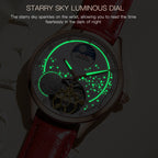 Sollen SL465 Multi-Function Automatic Watch - Women's Genuine Leather Open-Heart Flywheel Wristwatch