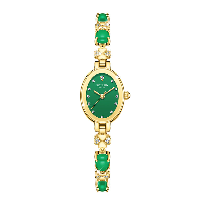 Sollen SL468 Quartz Watch - Women's Oval Jade Green Dial Jewelry Bracelet Wristwatch