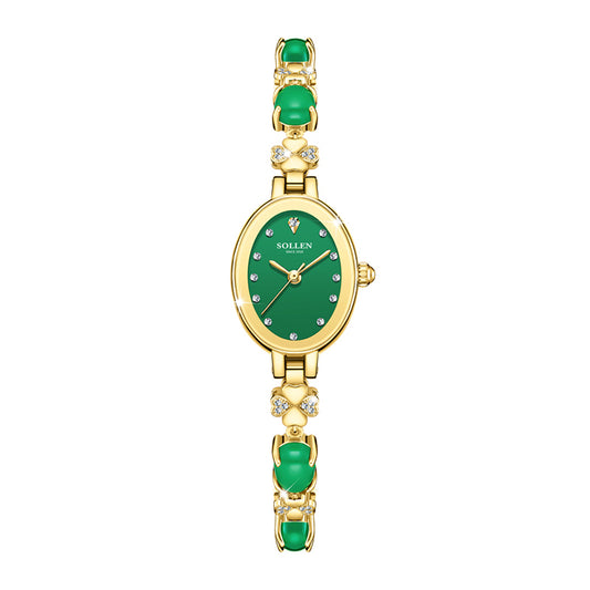 Sollen SL468 Quartz Watch - Women's Oval Jade Green Dial Jewelry Bracelet Wristwatch