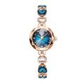Sollen SL470 Quartz Watch - Women's Oval Peacock Blue Dial Faceted Prismatic Glass Jewelry Bracelet Wristwatch