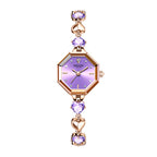 Sollen SL471 Quartz Watch - Women's Rose Gold Purple Chalcedony Jewelry Bracelet Faceted Glass Wristwatch