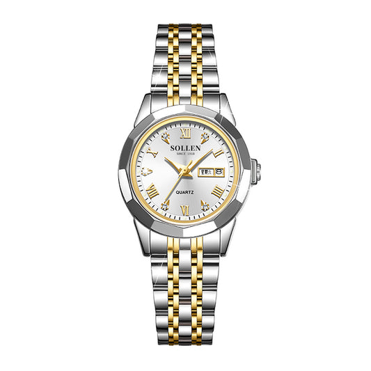 Sollen SL472 Quartz Watch - Women's Two-Tone Stainless Steel Day-Date Wristwatch