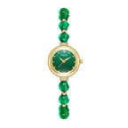 Sollen SL475 Quartz Watch - Women's Gold Green Chalcedony Beaded Bracelet Genuine Diamond Wristwatch